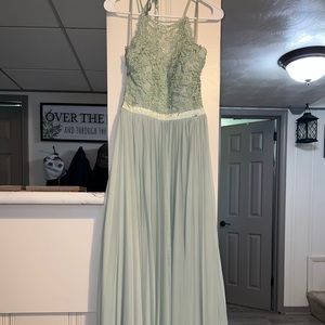 Girl’s Sequin Hearts Juniors Lace & Pleated Halter Gown Sage